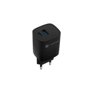 Încărcător universal USB Natec RIBERA GaN 30 W, 1X USB-A, 1X USB-C, negru NUC-2141