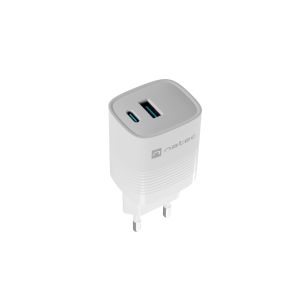 Încărcător universal USB Natec RIBERA GaN 30W, 1X USB-A, 1X USB-C, Alb NUC-2140