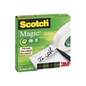 Bandă adezivă Scotch Magic invizibil inscriptibil 12 mm x 33 m într-o cutie