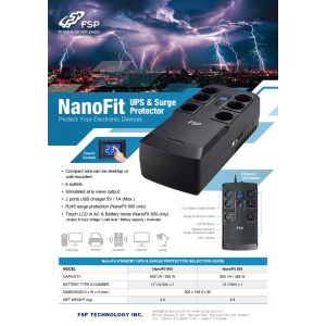 UPS FSP NanoFit 600, 600 VA / 360 W, putere 2xUSB, LED, offline PPF3602301