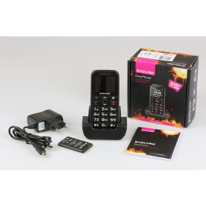 EVOLVEO EasyPhone, telefon mobil pentru seniori cu suport de încărcare (culoare neagră) EP-500-BLK