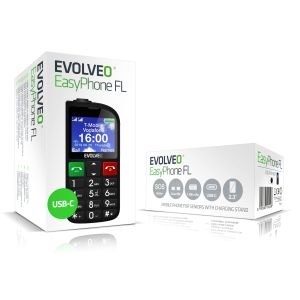 EVOLVEO EasyPhone FL, telefon mobil pentru seniori cu suport de incarcare, negru EP-801-FLB