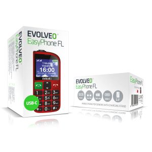 EVOLVEO EasyPhone FL, telefon mobil pentru seniori cu suport de incarcare, rosu EP-801-FLR