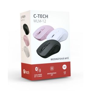 C-TECH WLM-12WH/Ergonomic/Optic/Pentru dreptaci/1600 DPI/USB+BT/Alb WLM-12WH