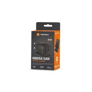 Încărcător universal USB Natec RIBERA GaN 30 W, 1X USB-A, 1X USB-C, negru NUC-2141