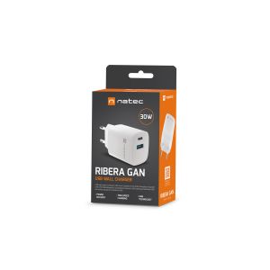 Încărcător universal USB Natec RIBERA GaN 30W, 1X USB-A, 1X USB-C, Alb NUC-2140