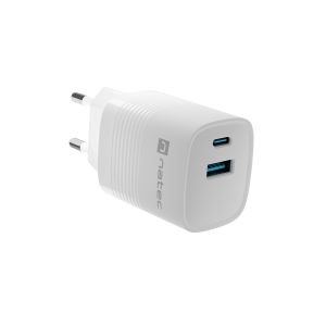 Încărcător universal USB Natec RIBERA GaN 30W, 1X USB-A, 1X USB-C, Alb NUC-2140