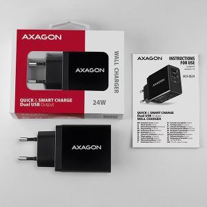 AXAGON ACU-QS24, încărcător de rețea QC & SMART 24W, 2x port USB-A, QC3.0/AFC/FCP + 5V/1.2A ACU-QS24