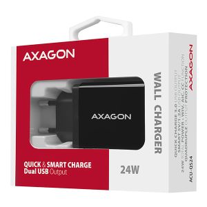 AXAGON ACU-QS24, încărcător de rețea QC & SMART 24W, 2x port USB-A, QC3.0/AFC/FCP + 5V/1.2A ACU-QS24