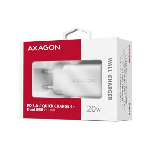 Incarcator de retea AXAGON ACU-PQ20W 20W, 2x porturi (USB-A + USB-C), PD3.0/PPS/QC4+/AFC/Apple, alb ACU-PQ20W