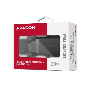 Incarcator de retea AXAGON ACU-PQ20 20W, 2x porturi (USB-A + USB-C), PD3.0/PPS/QC4+/AFC/Apple, negru ACU-PQ20