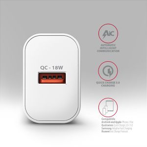 AXAGON ACU-QC18W, încărcător de rețea 18W, 1x port USB-A, QC3.0/AFC/Apple, alb ACU-QC18W