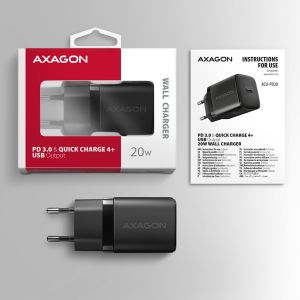 AXAGON ACU-PD20, încărcător de rețea 20W, 1x port USB-C, PD3.0/PPS/QC4+/AFC/Apple, negru ACU-PD20