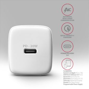 AXAGON ACU-PD20W, încărcător de rețea 20W, 1x port USB-C, PD3.0/PPS/QC4+/AFC/Apple, alb ACU-PD20W