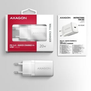 AXAGON ACU-PD20W, încărcător de rețea 20W, 1x port USB-C, PD3.0/PPS/QC4+/AFC/Apple, alb ACU-PD20W