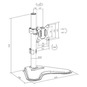 Suport pentru monitor Brateck LDT66-T01 cu un suport articulat pe suport de tijă independent BRLDT66T01