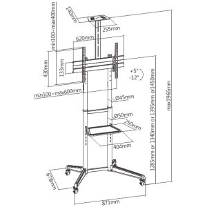 Suport mobil Brateck T1040T pentru TV 37"-70" 50kg 2 rafturi BRT1040T