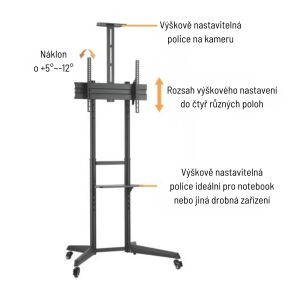 Suport mobil Brateck T1040T pentru TV 37"-70" 50kg 2 rafturi BRT1040T