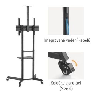 Suport mobil Brateck T1040T pentru TV 37"-70" 50kg 2 rafturi BRT1040T