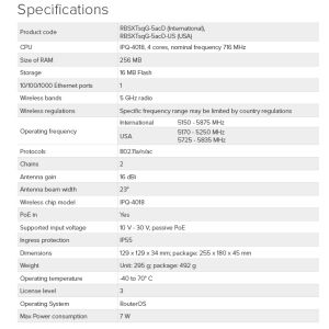 MikroTik RBSXTsqG-5acD, 5GHz 802.11ac 16dBi în aer liber RBSXTsqG-5acD