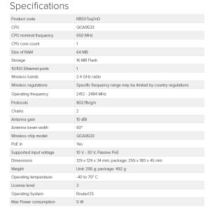 MikroTik RBSXTsq2nD 2,4GHz EXTERIOR 10dBi în aer liber RBSXTsq2nD