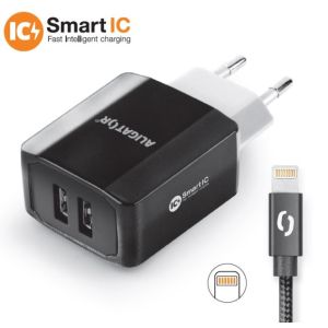 Încărcător de rețea inteligent ALIGATOR 3.4A, 2xUSB, smart IC, negru, cablu pentru iPhone/iPad 2A CHS0001