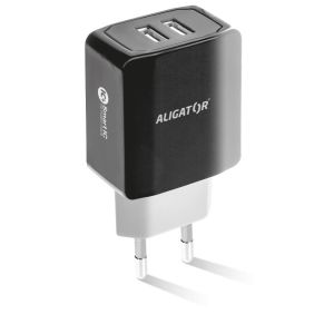 Încărcător de rețea inteligent ALIGATOR 3.4A, 2xUSB, smart IC, negru, cablu pentru iPhone/iPad 2A CHS0001