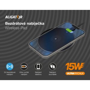 Incarcator wireless ALIGATOR Aligator Pad 15W negru CHQ003