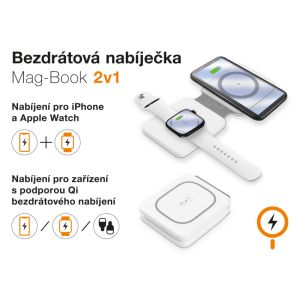 Încărcător fără fir ALIGATOR Mag-Book 2 în 1, conceput pentru încărcarea MagSafe și Apple Watch, 15W, alb AMS02WT