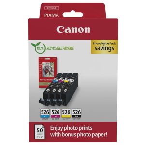 Cartuş Canon CLI-526 + paper, CMYK, 4540B019, 4-pack, multipack, original