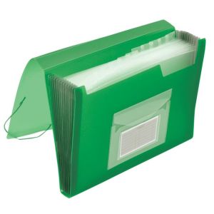 Servietă din plastic cu 12 compartimente Q-CONNECT verde transparent