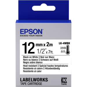 Cartuș de etichete Epson rezistent la căldură LK-4WBH negru/alb 12 mm (2 m) C53S654025