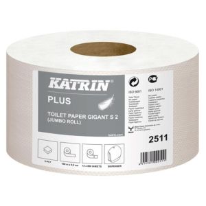 Hârtie igienică 2 straturi KATRIN Plus Gigant WC S2 18 cm, celuloză, rolă 100 m