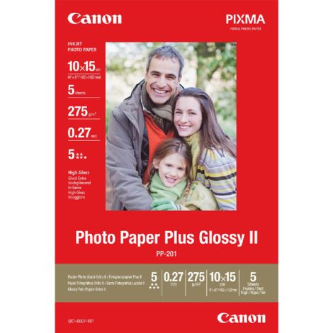 Hârtie foto lucioasă Canon, PP-201, hârtie foto, lucioasă, 2311B053, albă, 10x15cm, 4x6", 275 g/m2, 5 buc, nespecificat