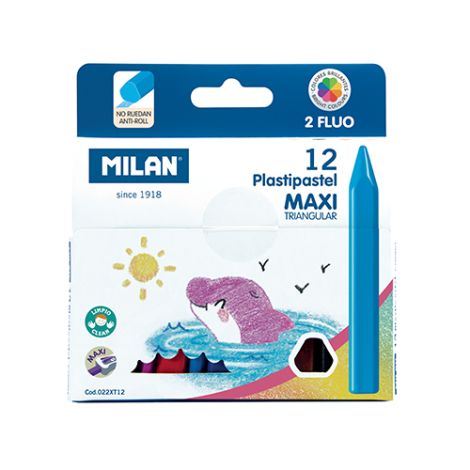 MILAN MAXI creioane plastice 10 buc + 2 buc FLUO