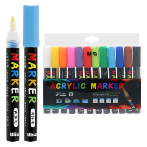 Marker acrilic M&G 2 mm acrilic, set de 12 buc