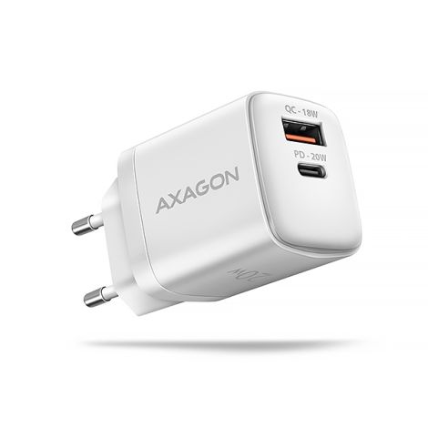 Incarcator de retea AXAGON ACU-PQ20W 20W, 2x porturi (USB-A + USB-C), PD3.0/PPS/QC4+/AFC/Apple, alb ACU-PQ20W