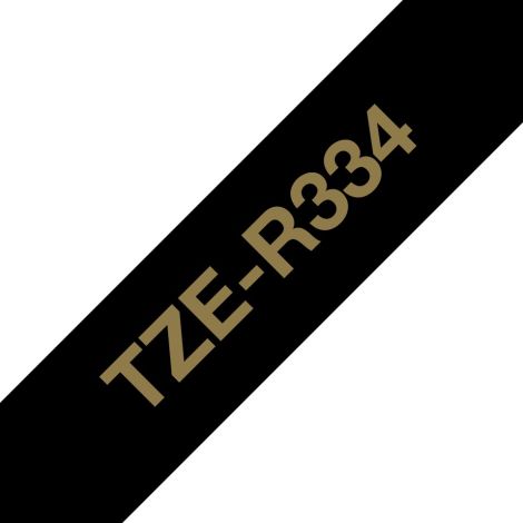 Bandă textilă Brother TZE-R334 Aur pe negru de 12 mm TZER334