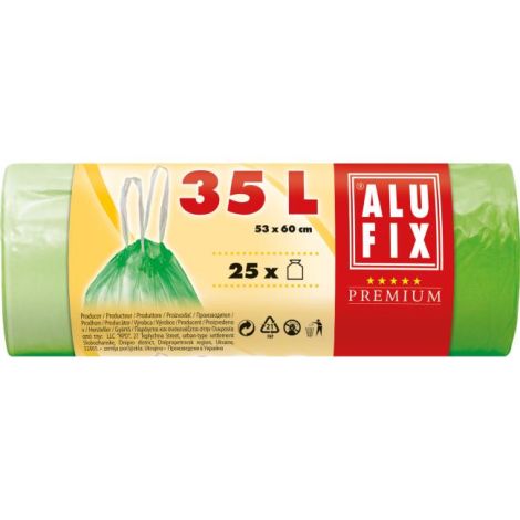 Saci de gunoi retractabili 35 l / 25 buc, 14my, 53 x 60 cm, verde, HDPE