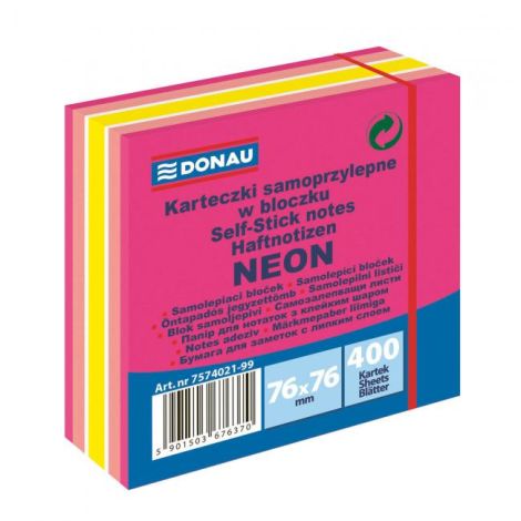 Pad autoadeziv Donau 76x76mm 400l roz neon