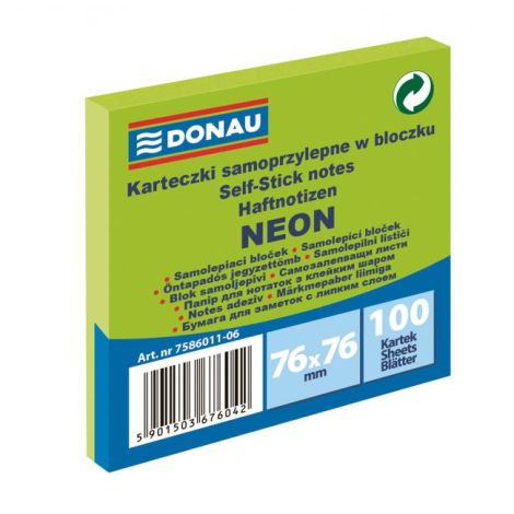 Pad autoadeziv Donau neon 76x76 mm verde