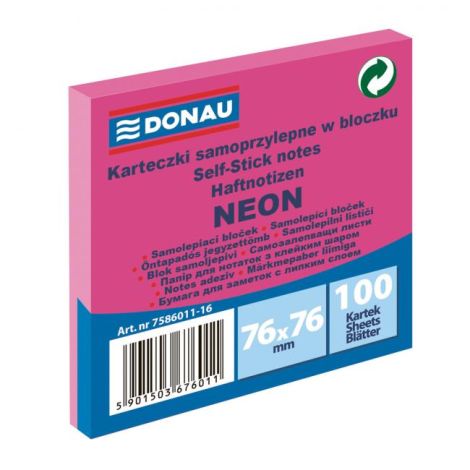 Pad autoadeziv Donau neon 76x76 mm roz