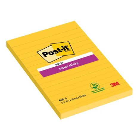 Pad autoadeziv Post-it Super Sticky, 102x152 mm, galben, linii