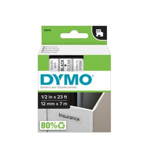 Banda autoadeziva Dymo D1 12 mm transparenta / neagra