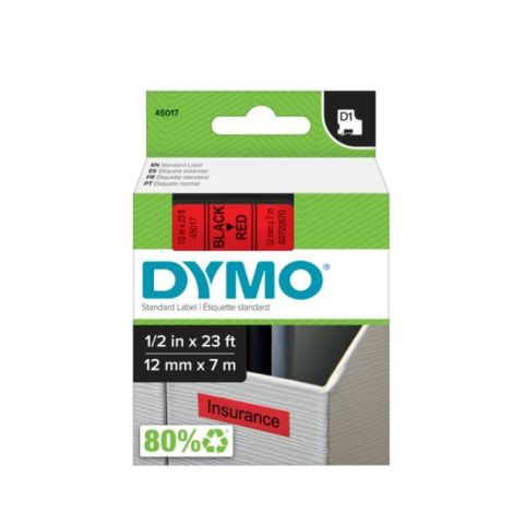 Banda autoadeziva Dymo D1 12 mm rosie/neagra