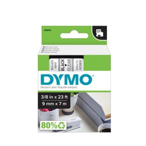 Banda autoadeziva Dymo D1 9 mm transparenta / neagra