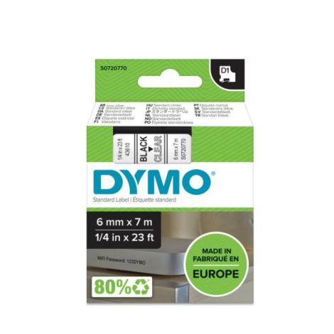 Banda autoadeziva Dymo D1 6 mm transparenta / neagra