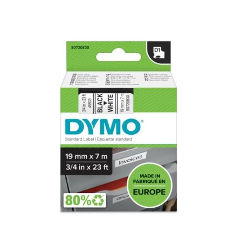 Banda autoadeziva Dymo D1 19 mm alb/negru