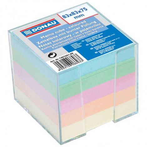 Blocnotes cub dezlipit, 83x83x75 mm, culori pastelate, cutie transparenta