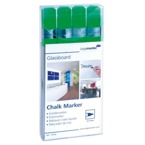 Marcator creta GLASSBOARD verde 4 buc